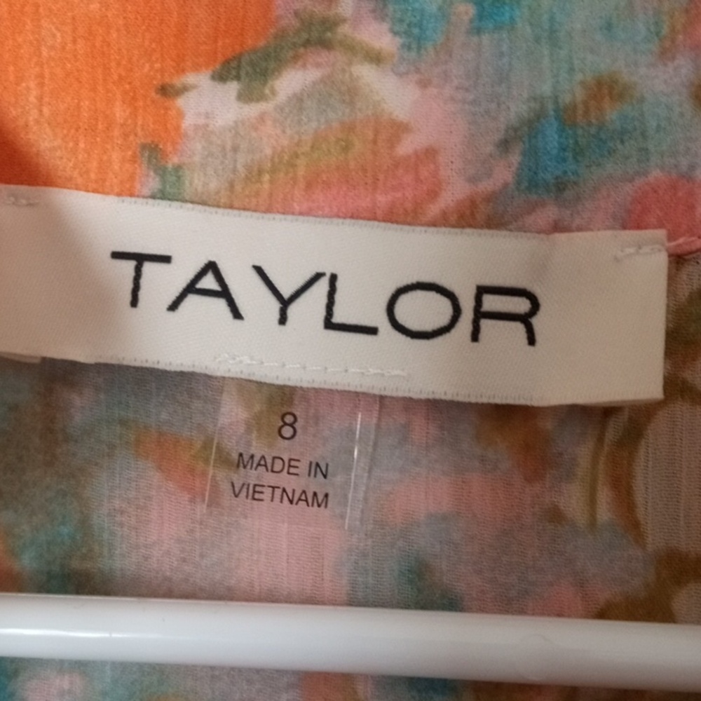 Taylor Pink and Orange Floral Long-Sleeve Button Dress with Tie Waist, Cottage C - Picture 2 of 10